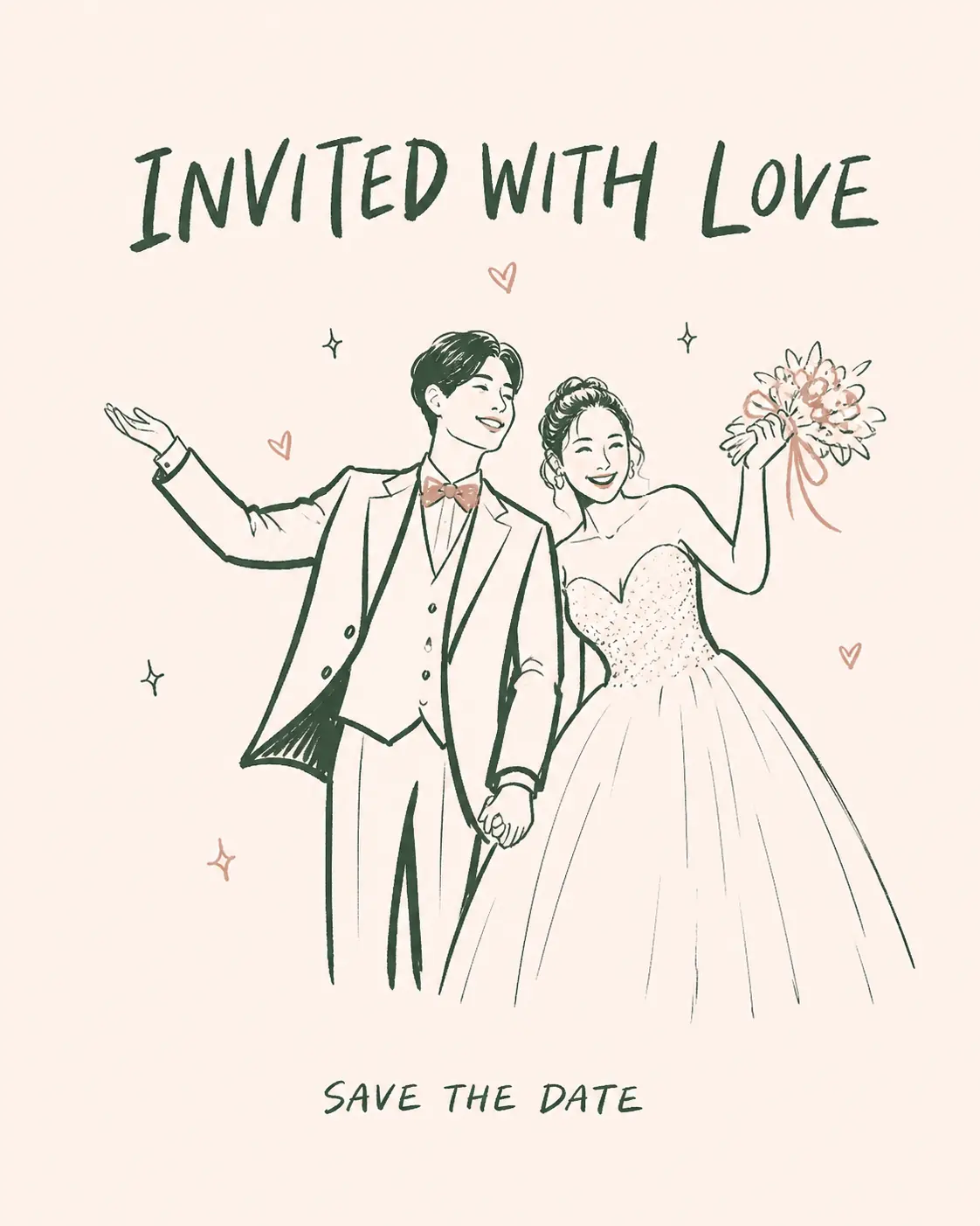 INVITED WITH LOVE wedding illustration