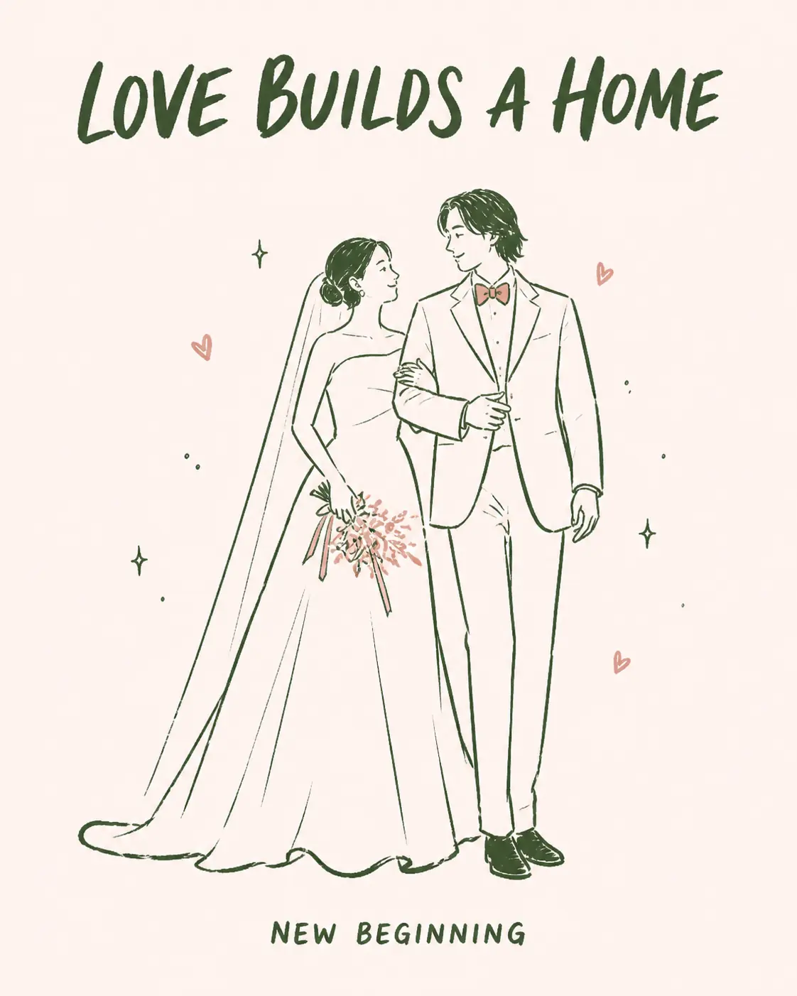 LOVE BUILDS A HOME wedding illustration